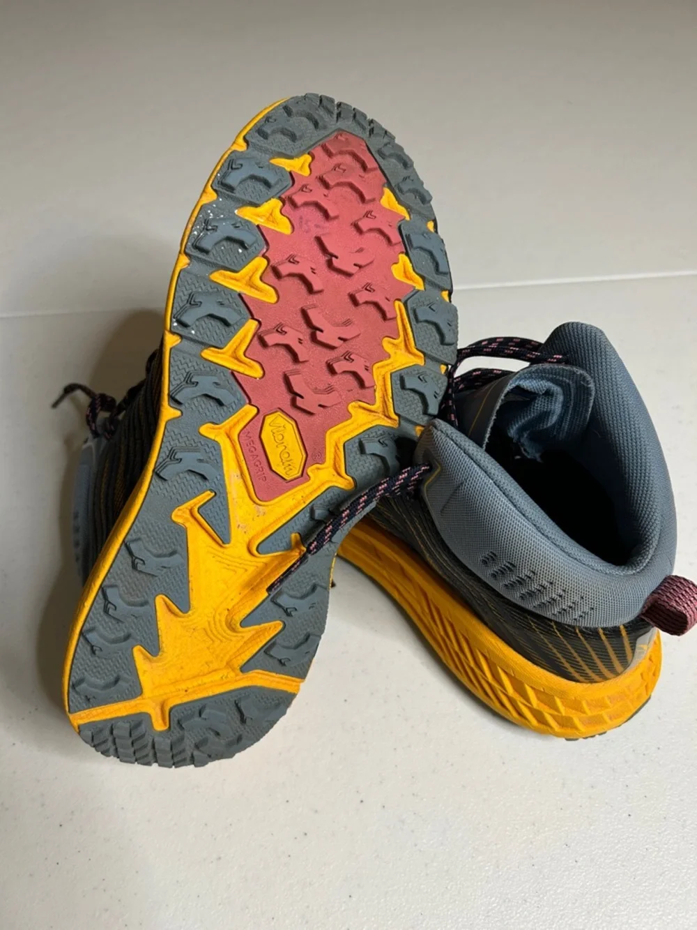 Hoka One One Gray and Yellow Trail Running Shoes SIZE 7